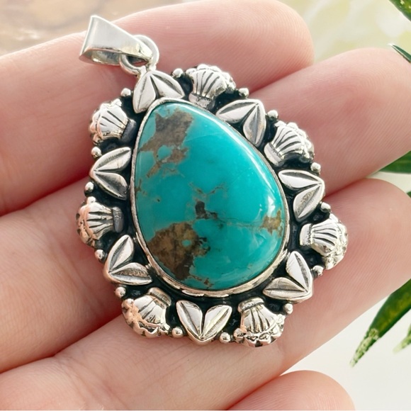 Pure Sterling Silver 925 Genuine Turquoise Pendant Southwest Navajo Style New - Picture 8 of 11